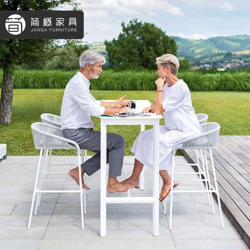 户外庭院吧台桌椅组合别墅露天藤编靠背高脚凳咖啡奶茶店休闲吧椅