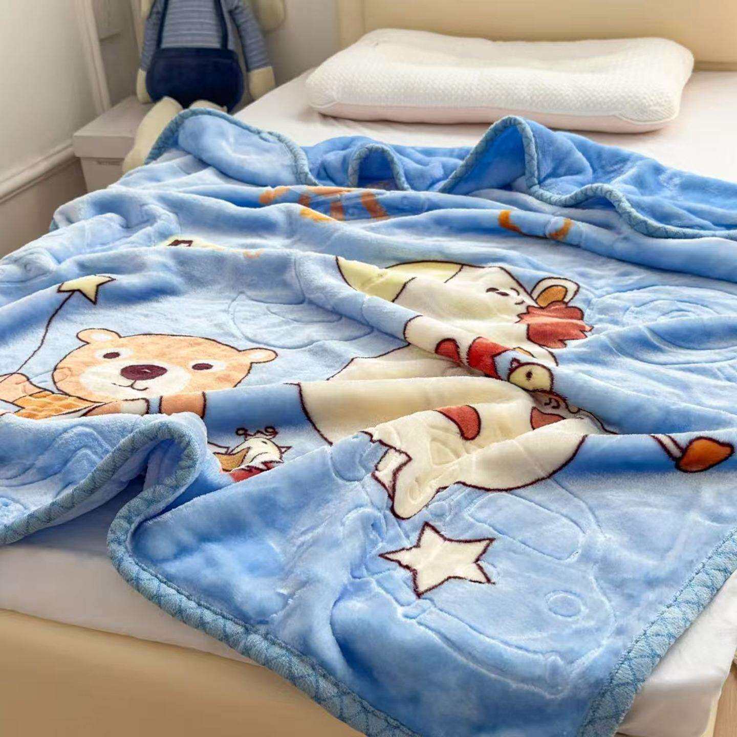 儿童婴儿小毛毯新生儿双层加厚宝宝拉舍尔绒幼儿园午睡膝盖毯秋冬