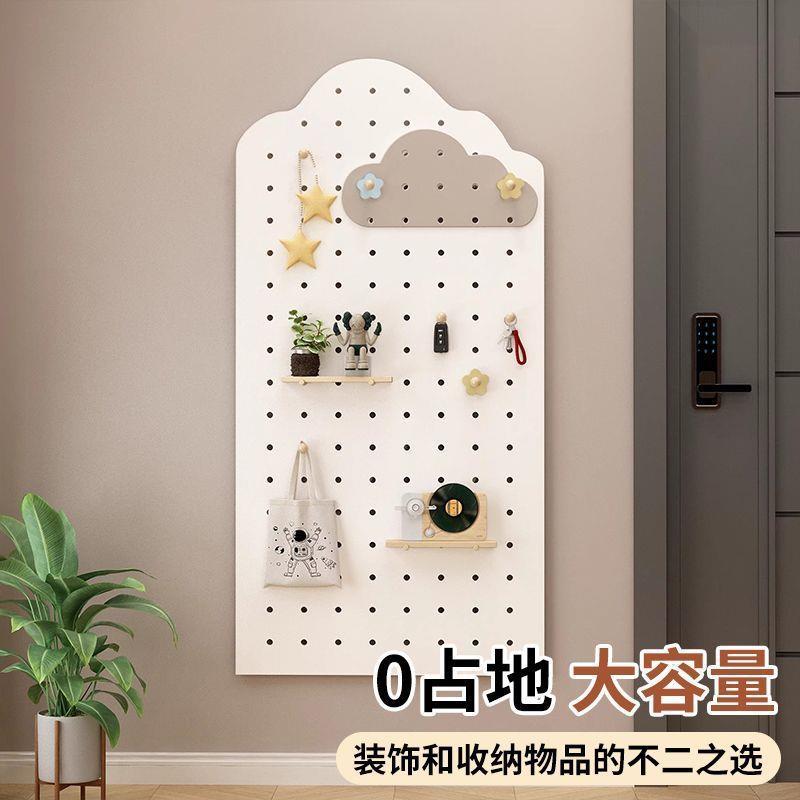 玄关柜洞洞板置物墙上实木挂板入户玄关隔板收纳墙展示隔板