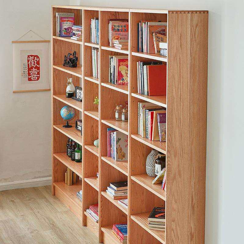 实木组合大书柜原木整墙拼接红橡木樱桃木简单书架收纳置物架书柜