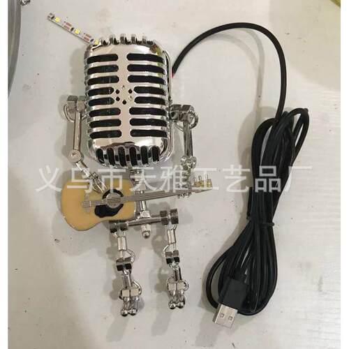 跨境新款老式麦克风机器人台灯Microphone Robot Lamp装饰摆件