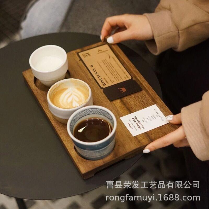 木制托盘桌面三格咖啡托盘咖啡厅饮品托盘一豆三喝品鉴托盘咖啡盘图片