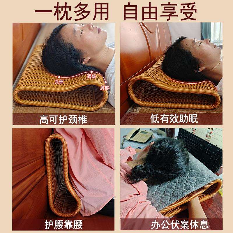 手工仿藤编织中空枕头透气护颈椎偏硬空心靠枕家用午休枕头可水洗