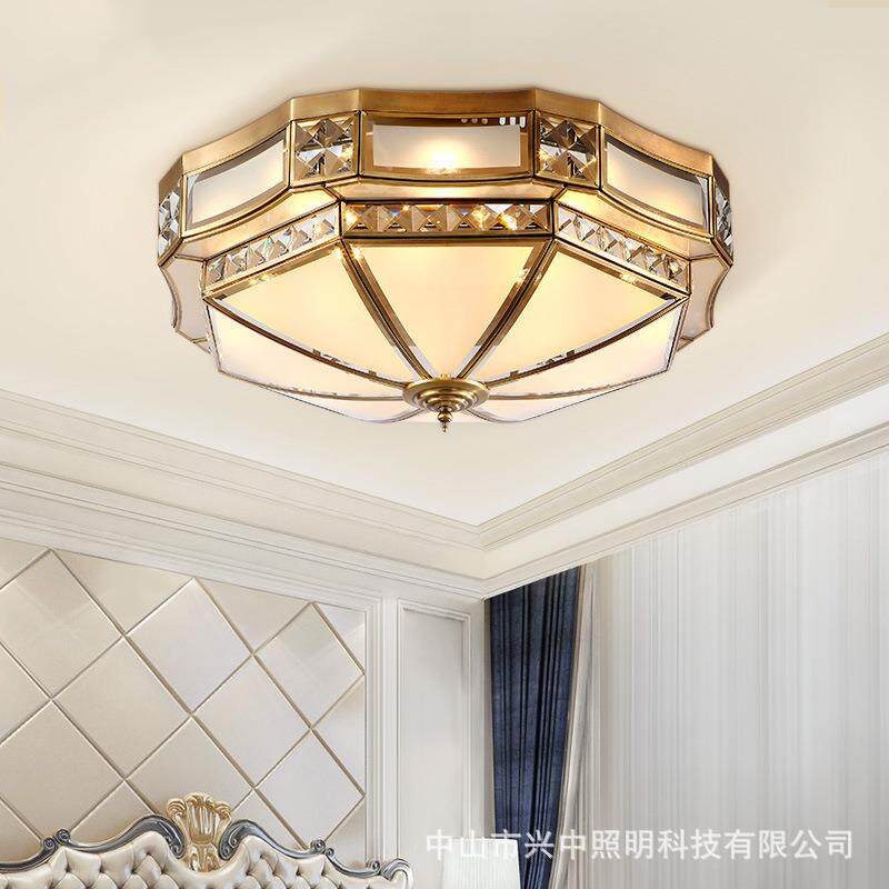 兴中欧式全铜吸顶灯卧室客厅灯具高端大气复古餐厅灯书房led铜灯