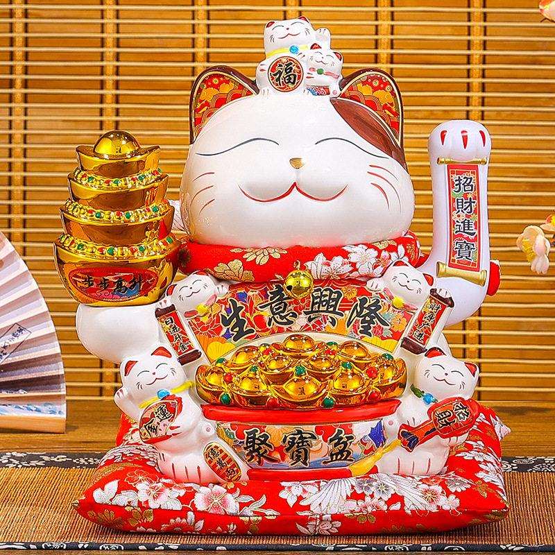工厂创意特大号自动摇招手招财猫摆件公室家用收银台发财猫