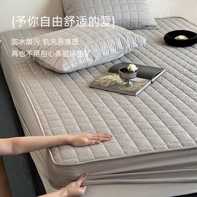 防水隔尿全棉绗缝床笠灰色白色护理可水洗机洗加厚纯棉床罩保护套
