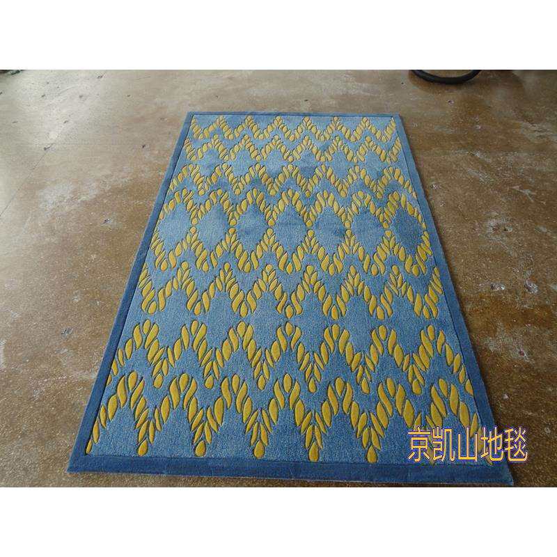新西兰进口羊毛蓝色长方形格子中式别墅客厅茶几沙发地毯卧室大厅