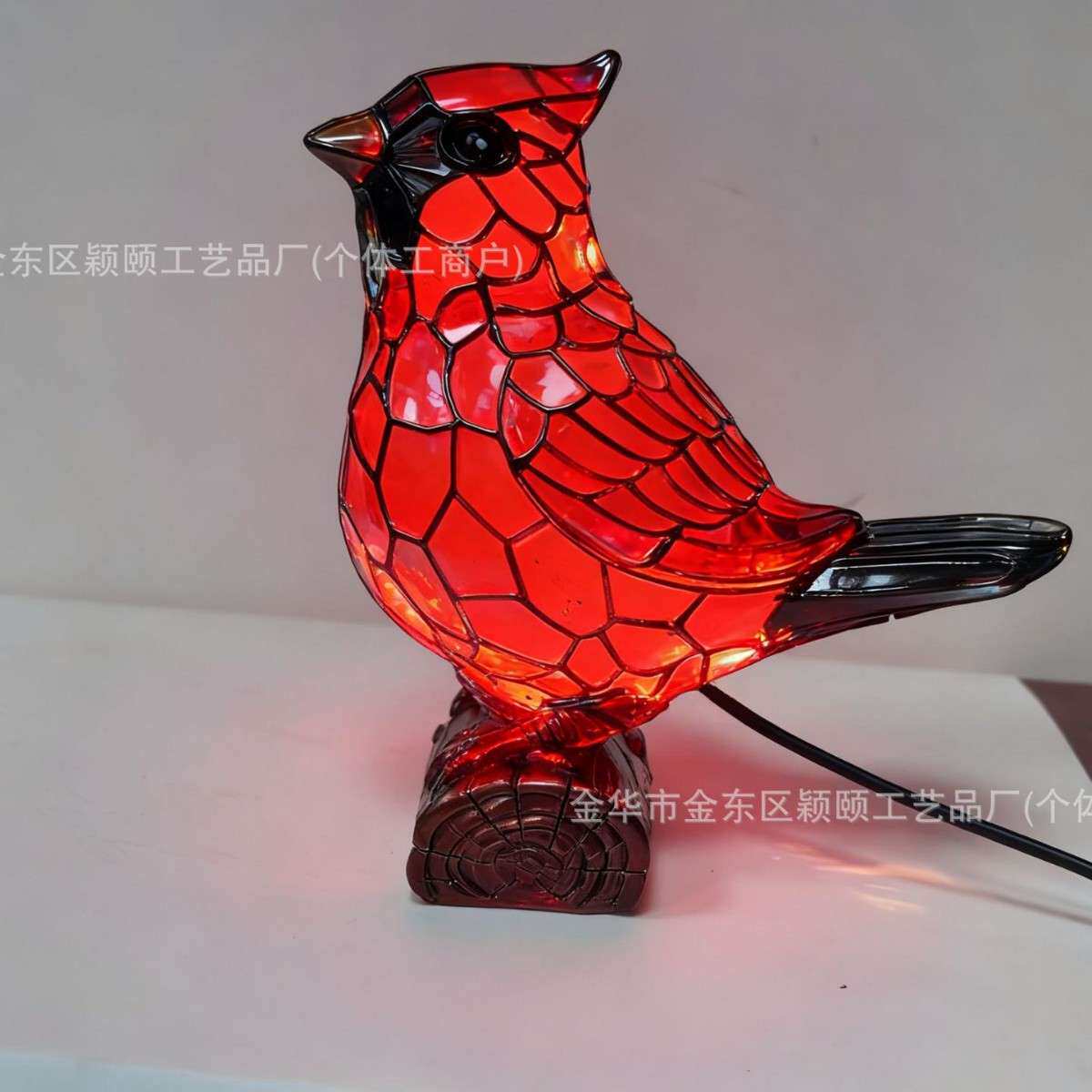 跨境新品欧式红鸟小夜灯蒂凡尼红鸟台创意红鸟动物台灯树脂装饰品