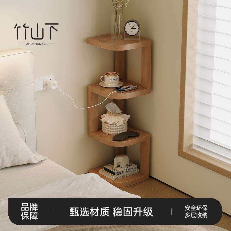 桌面转角置物架一体靠墙实木客厅书房办公室卧室简约木架出租屋