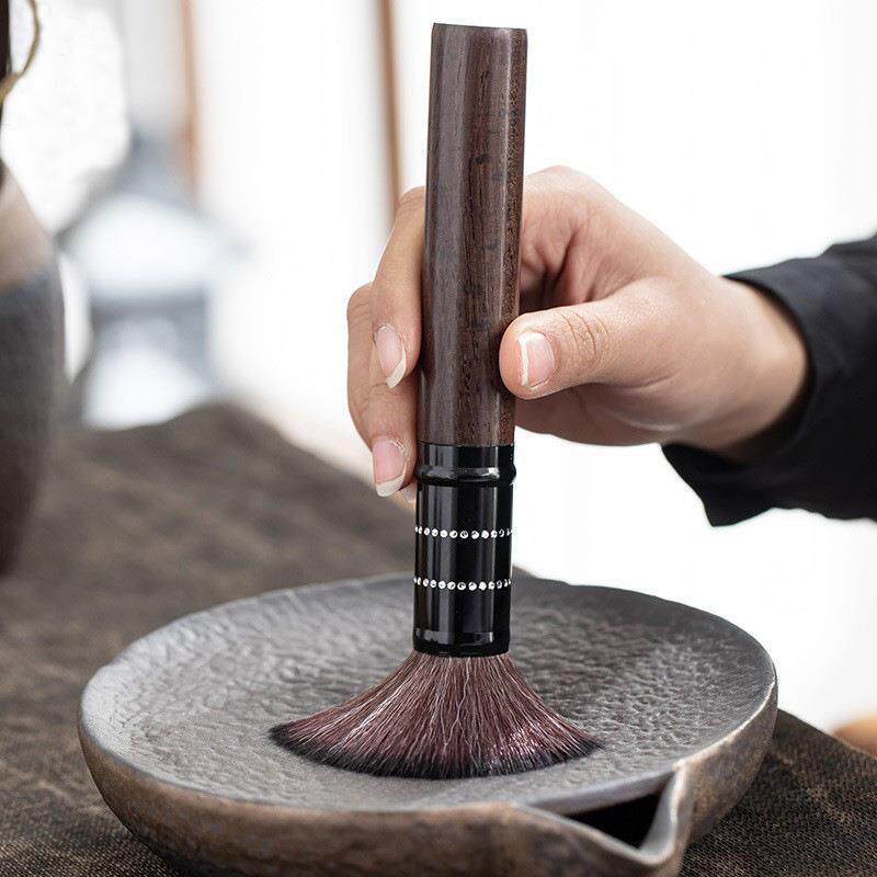 德玉堂 复古日式茶道六君子配件粗陶黑檀实木茶夹养壶笔茶勺茶艺