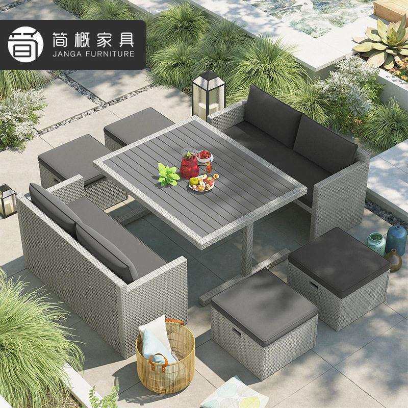 户外休闲别墅庭院桌椅防水防晒藤编沙发组合酒店露台餐桌椅套装