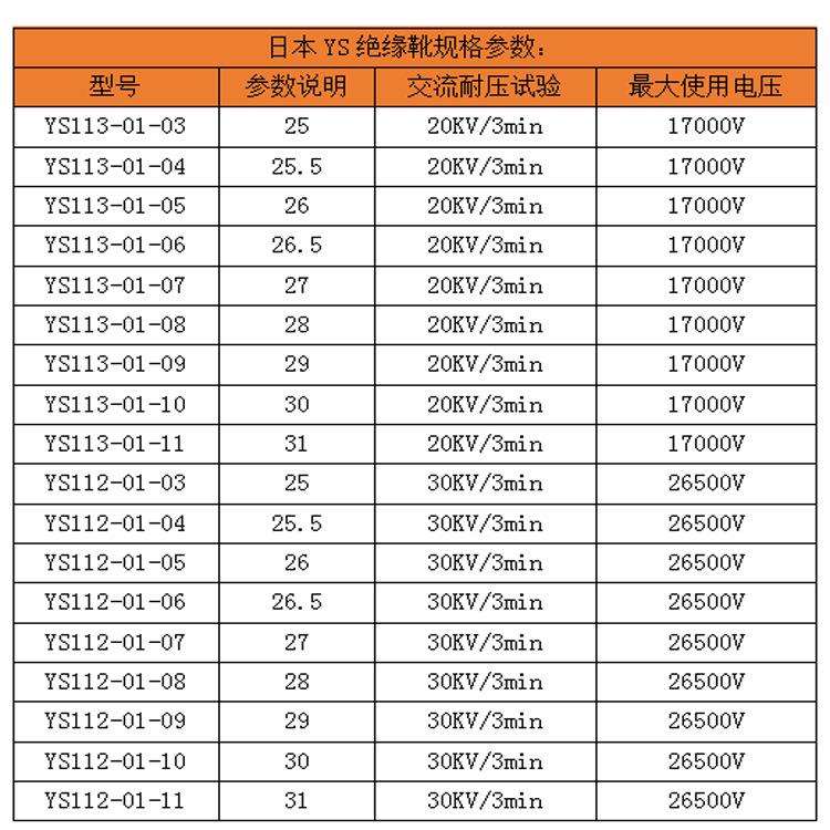 YS112-01-06绝缘靴（日制）测试电压30kv/3min尺码26.5规格齐全