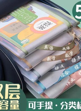 【2026新款】A4双层网纱文件袋分科袋学生书本试卷透明收纳袋JT