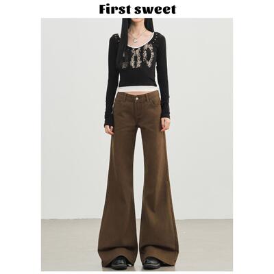 棕咖色微喇牛仔裤女2025