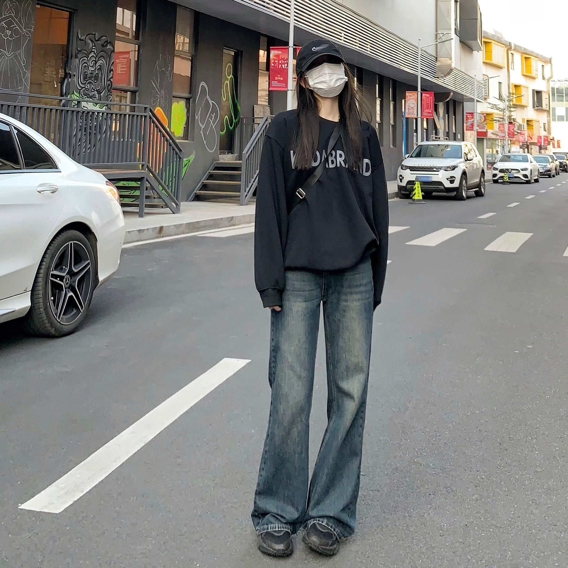 纯哥家高腰微喇不贴腿牛仔裤女2025年秋冬新款复古直筒宽松拖地裤