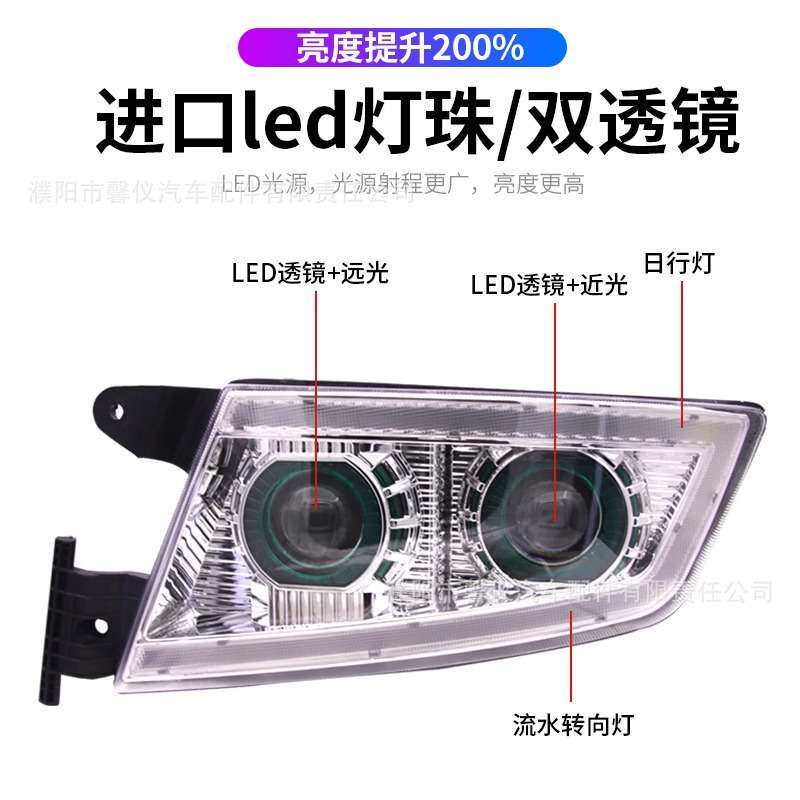 适用重汽汕德卡全LED大灯总成C7HC5原厂改装双透镜流水转向日行灯
