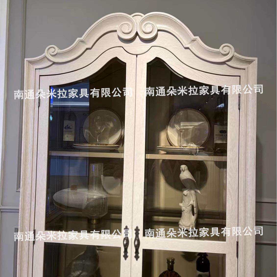 北美之家女王系列实木酒柜美式复古橡木雕花餐边柜玻璃门展示柜