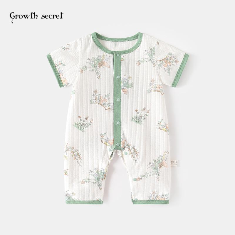 婴儿短袖长裤连体衣宝宝夏款超薄对门纯棉哈衣儿童空调服新生爬服