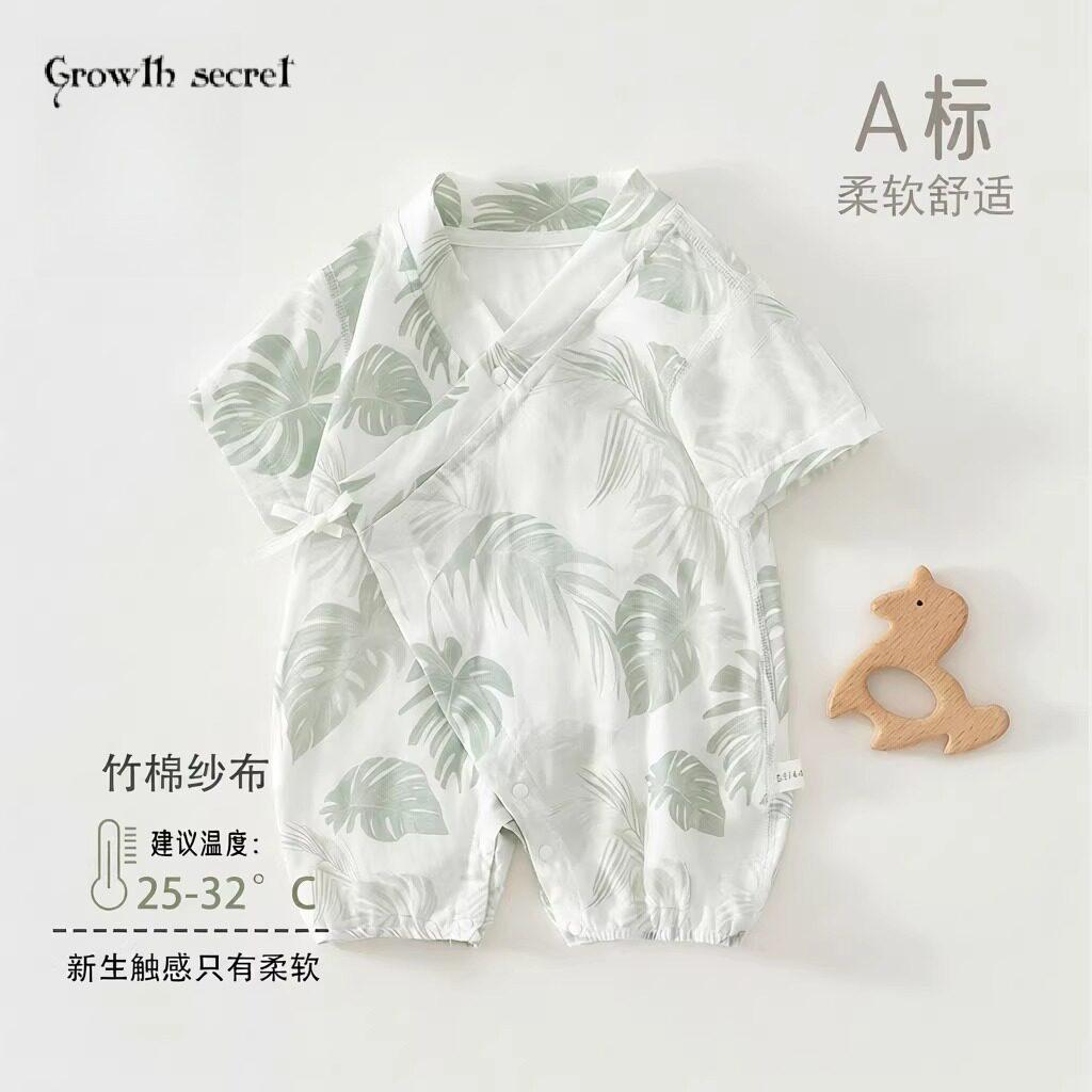 婴儿衣服夏季连体衣短袖竹棉纱布新生幼儿宝宝哈衣爬服睡衣和尚服