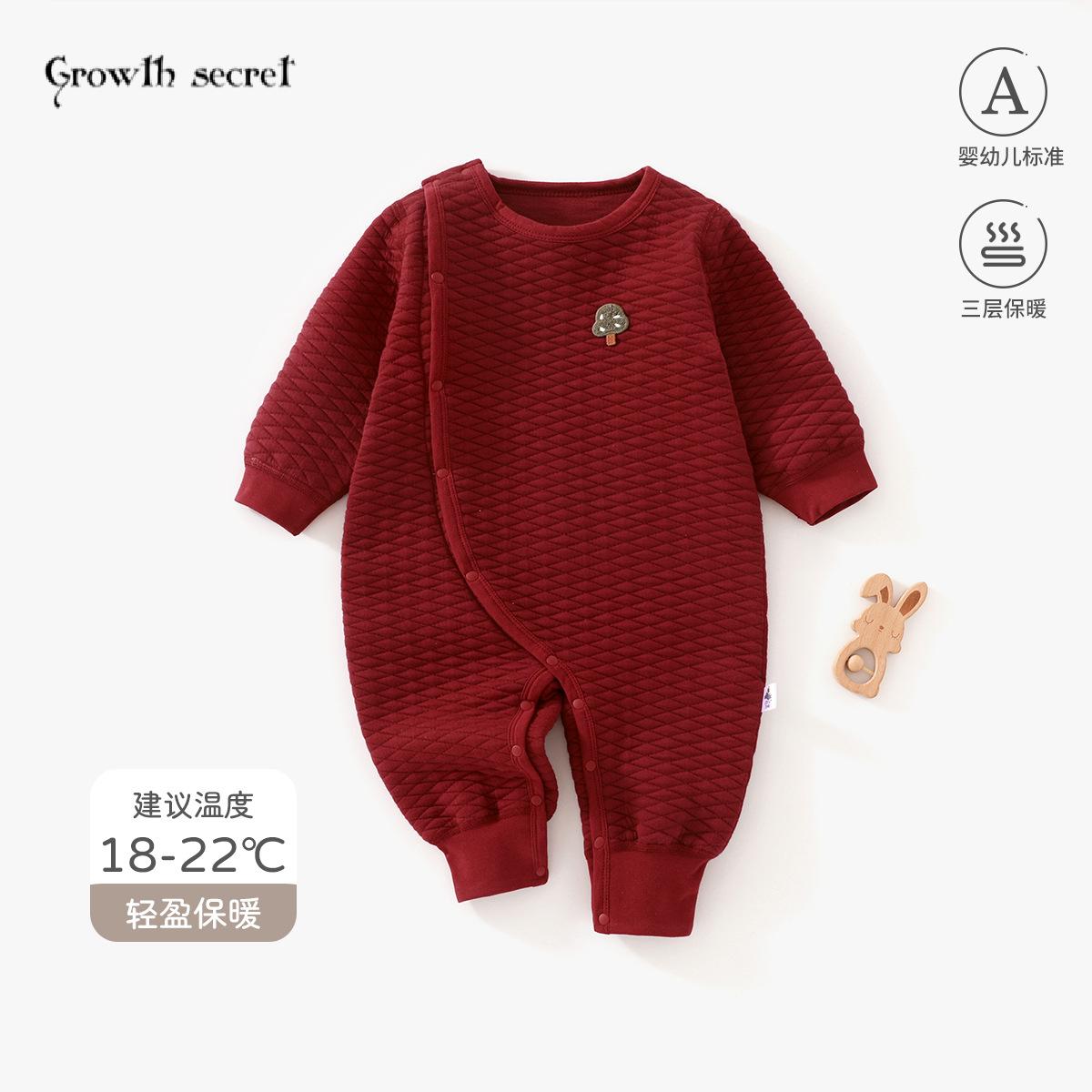 新生婴儿衣服秋冬保暖初生红色加厚夹丝a类哈衣爬爬服宝宝连体衣