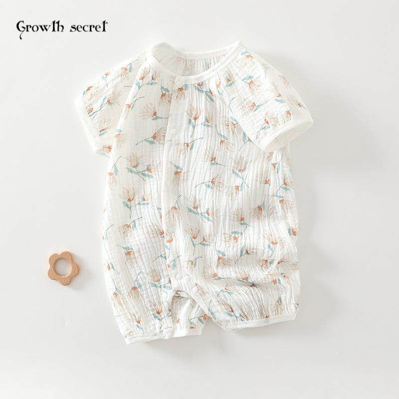 婴儿纱布连体衣新生儿衣服纯棉纱布连体衣薄款宝宝短袖哈衣爬服