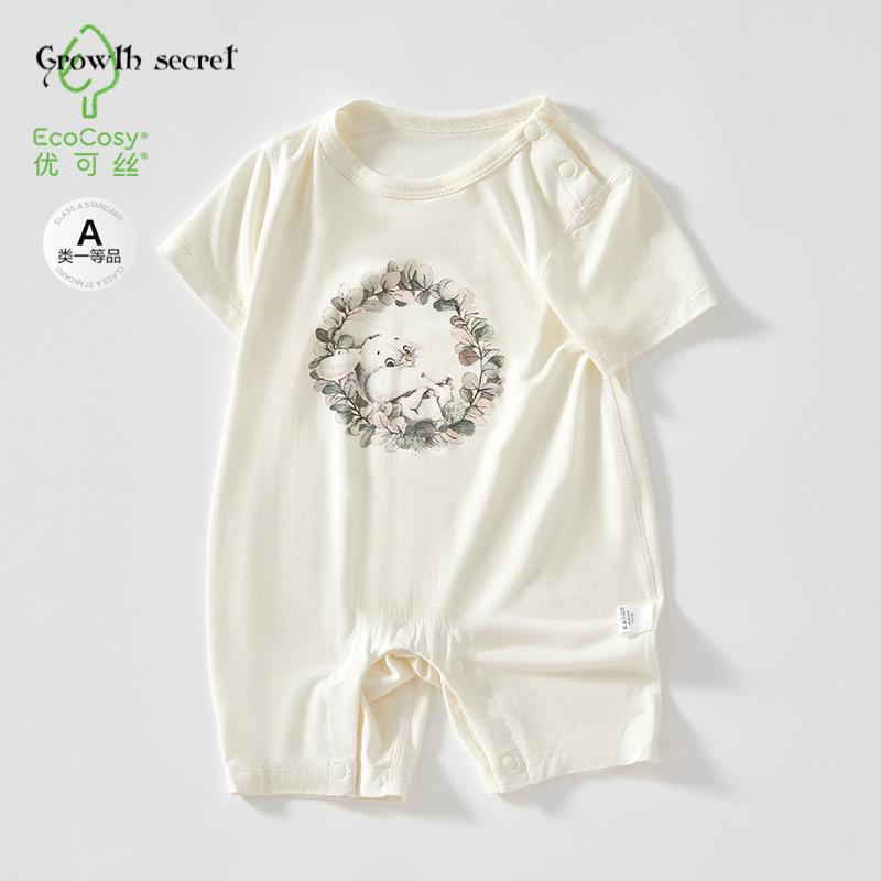 婴儿短袖套头连体衣宝宝纯棉夏款衣服薄款睡衣女婴新生儿无骨哈衣