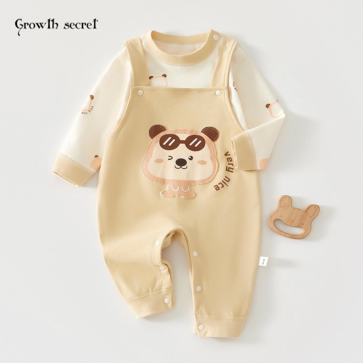 婴幼儿秋季新款卡通外出服新生儿纯棉长袖上衣背带裤两件套连体衣