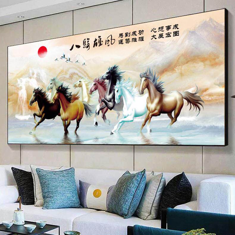 蒙娜丽莎十字绣八骏图马到成功雄风2022新款客厅风景书房线绣满绣