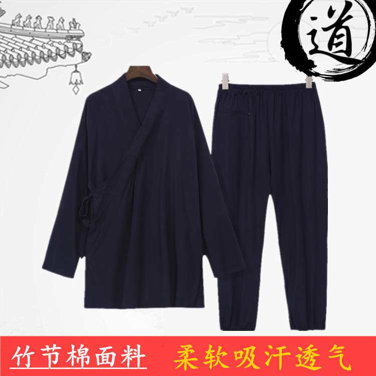 厂家直供侧开竹节麻斜开三清领春夏太极服男女棉麻服长袍套装