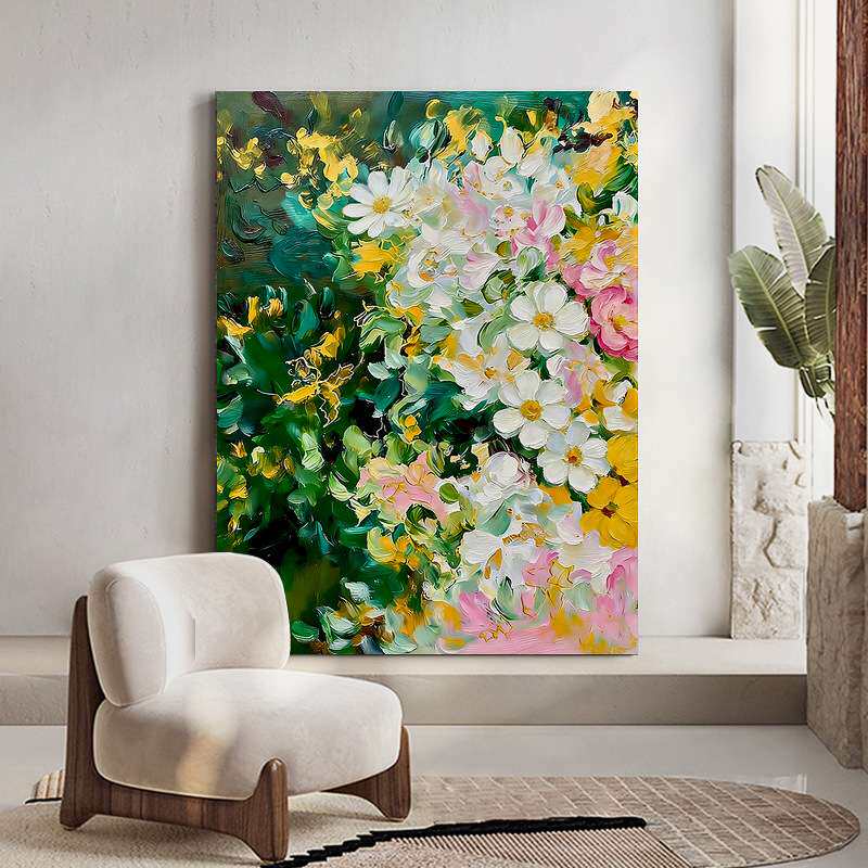 纯手绘油画《翠影繁花》现代卧室背景装饰画客厅沙发艺术画