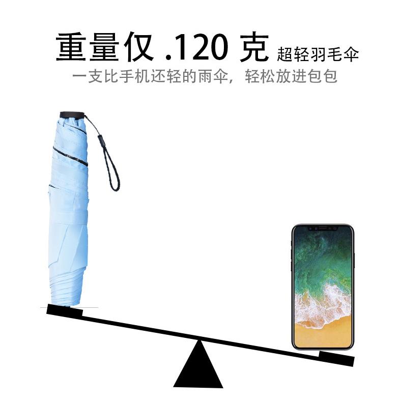 2023新款碳纤维超轻羽毛三折遮阳伞女士折叠迷你铅笔黑胶太阳伞