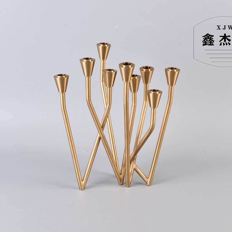 烛台样板房间装饰品金属水晶简约现代美式欧式餐桌金色摆件合金