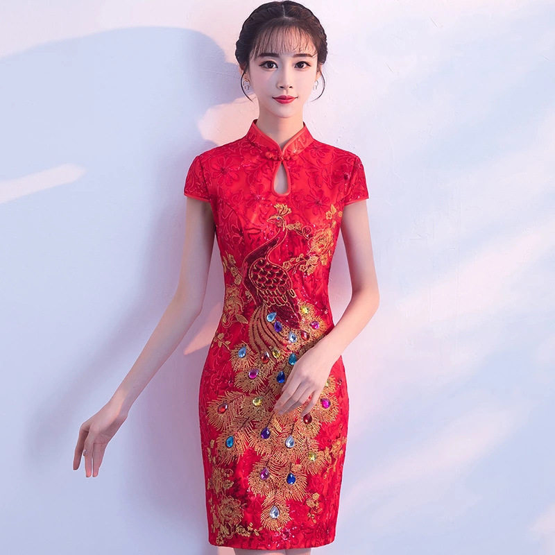 2026新款敬酒服新娘红色短款结婚订婚回门晚礼服女旗袍裙厂家批发图片