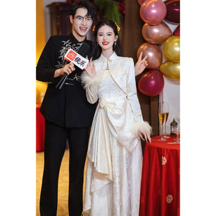 2026新款新中式敬酒服女香槟色订婚旗袍套装新娘结婚礼服长袖冬季