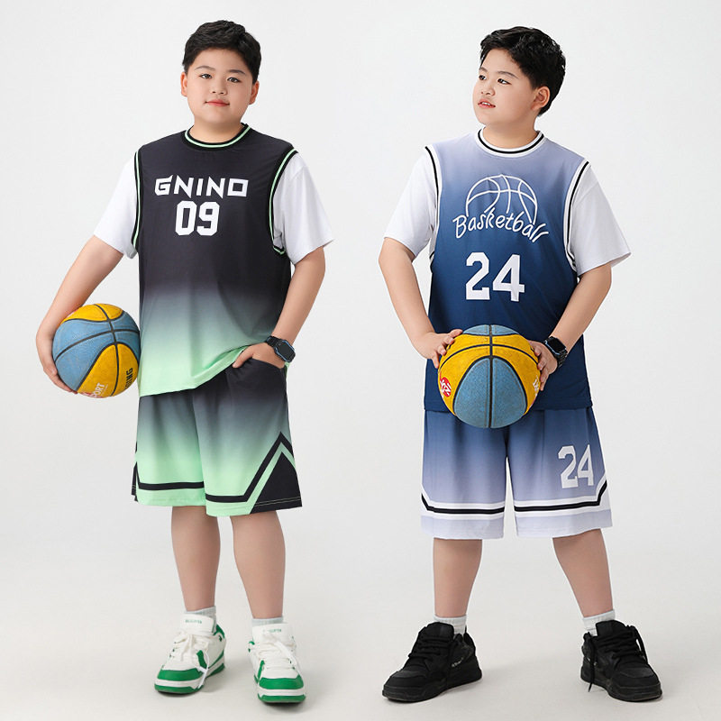 2026新款胖男童速干短袖套装加肥加大码宽松运动篮球服网眼运动服