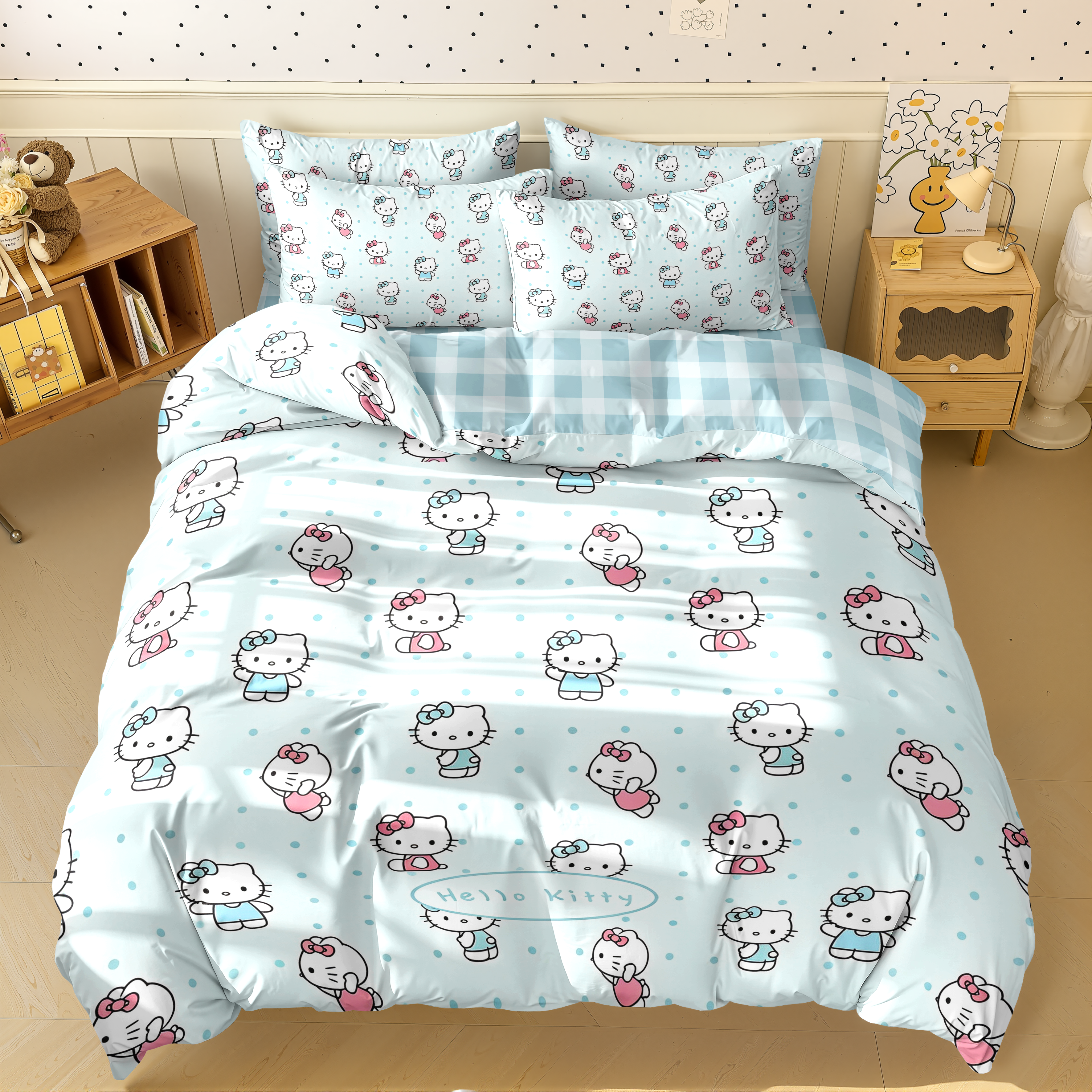 hellokitty凯蒂猫动漫联名纯棉床上四件套女孩儿童被套床单三件套