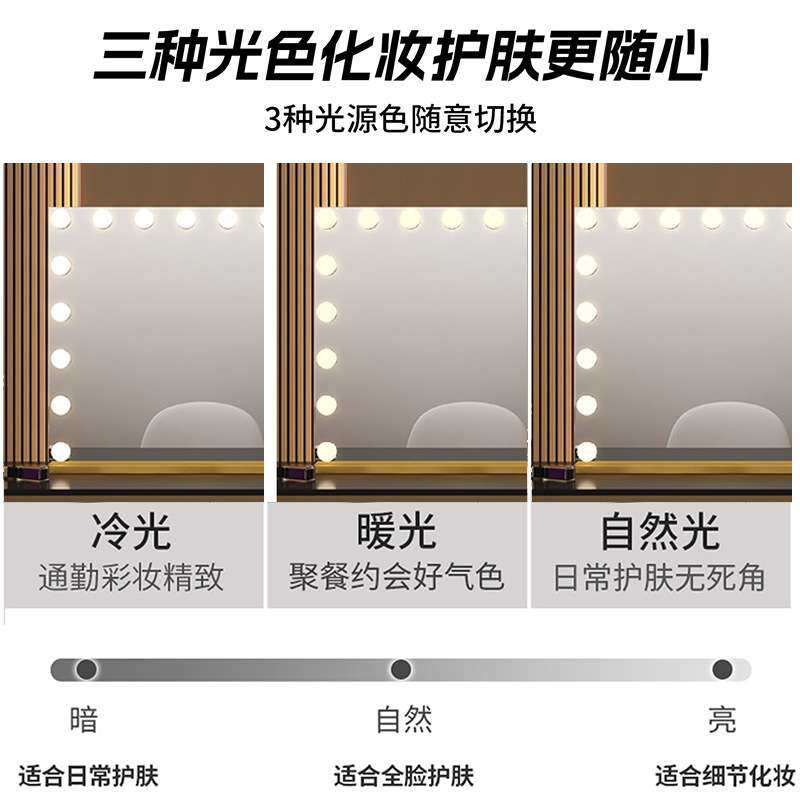 多功能led化妆镜子带灯台式好莱坞化妆镜等卧室桌面灯泡款美妆镜