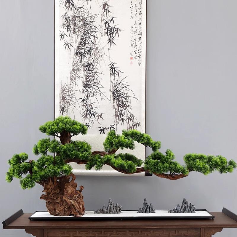 假树绿植大型仿真迎客松盆景酒店别墅装饰品摆件新中式玄关厅家居