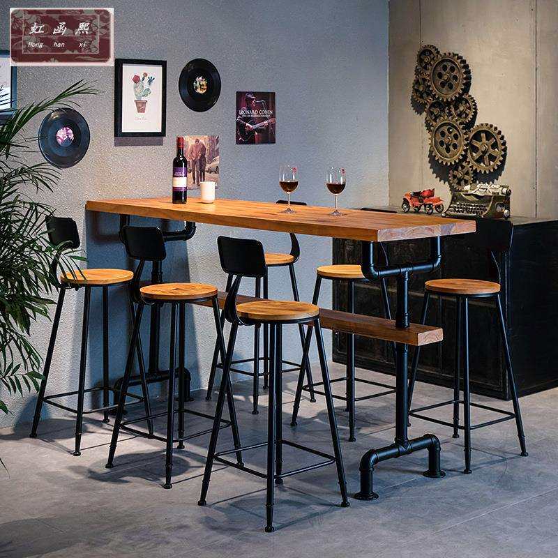 高脚酒吧吧台桌实木美式奶茶店桌椅组合家用简约长条桌子高脚靠墙