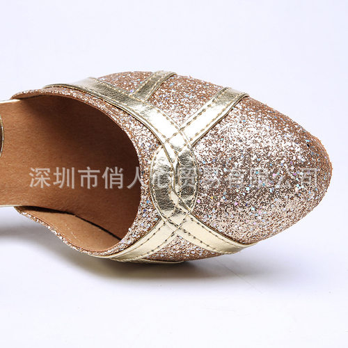 2026新款金色包头拉丁舞鞋女成年高跟跳舞鞋亮片舞厅软底交谊