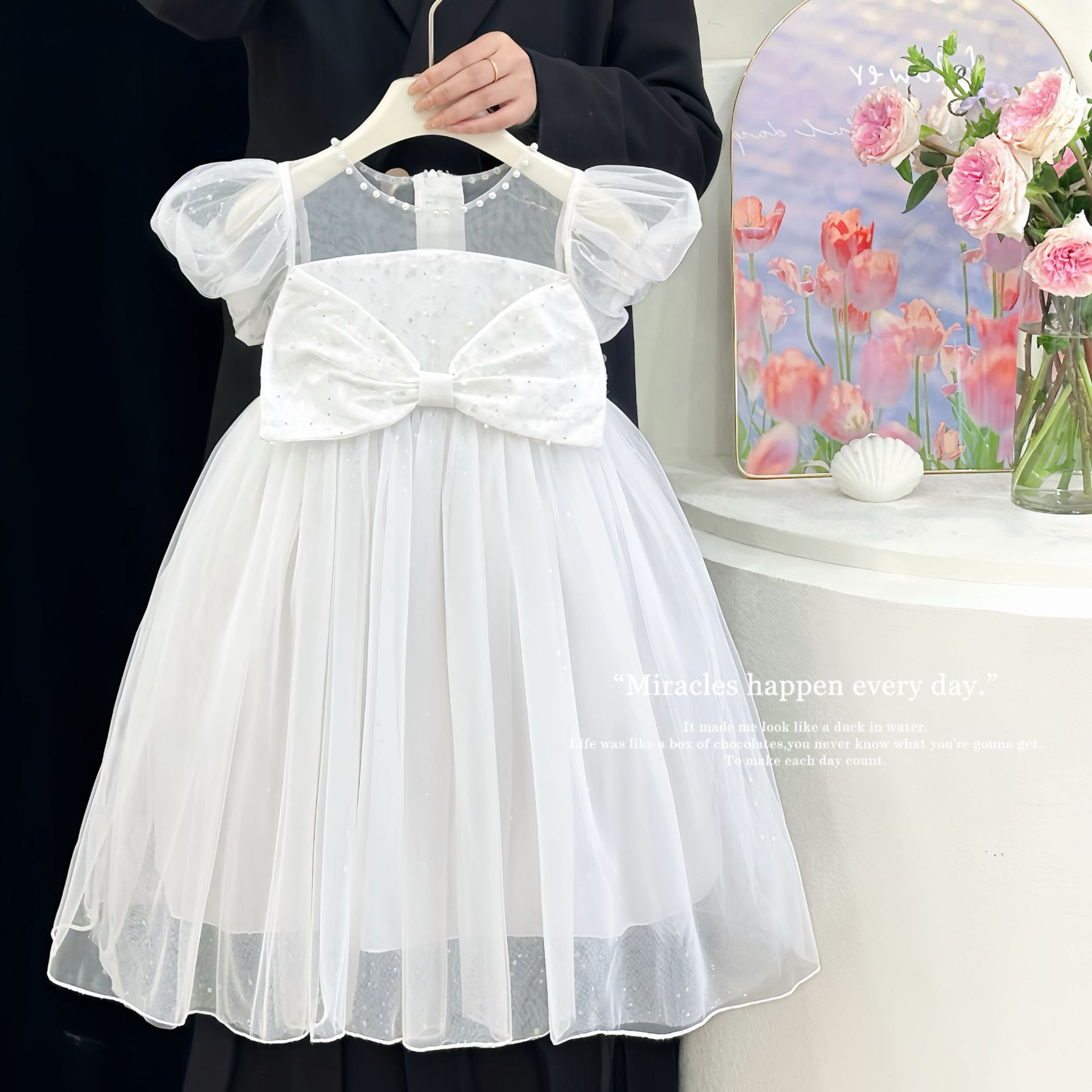 2026新款童鲨女童爱莎连衣裙夏装女儿童泡泡袖礼服裙洋气公主裙高