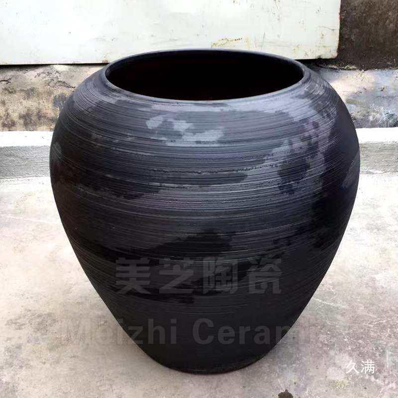 别墅庭院黑色禅意大缸流水陶罐插花器景观粗陶花盆坛子造景大花瓶