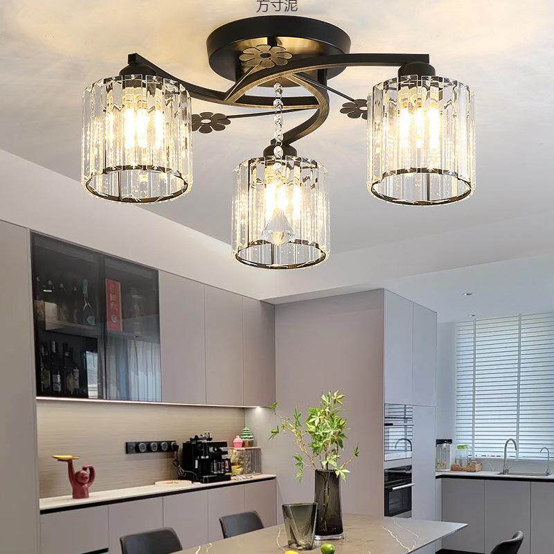 卧室圆形水晶客厅家用吸顶房间灯具餐厅饭厅三头温馨LED灯泡吊灯