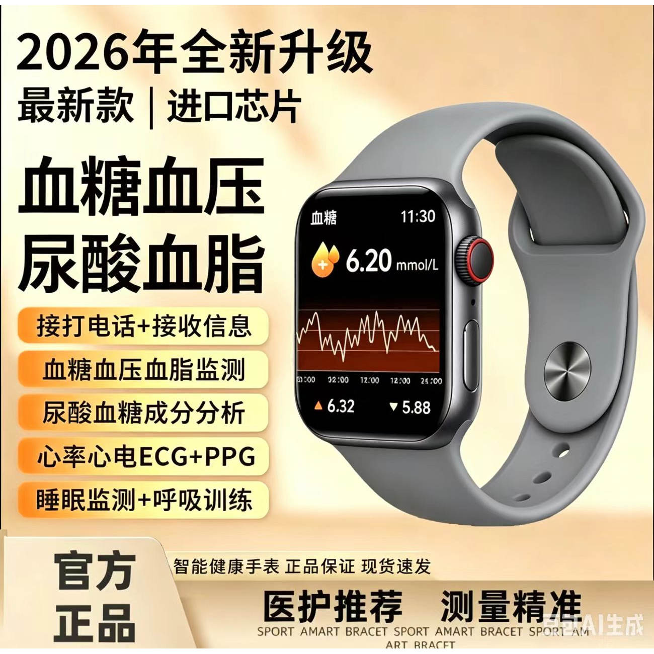 【大家推荐】2026进口智能手表多功能通话健康黑科技血糖血压表