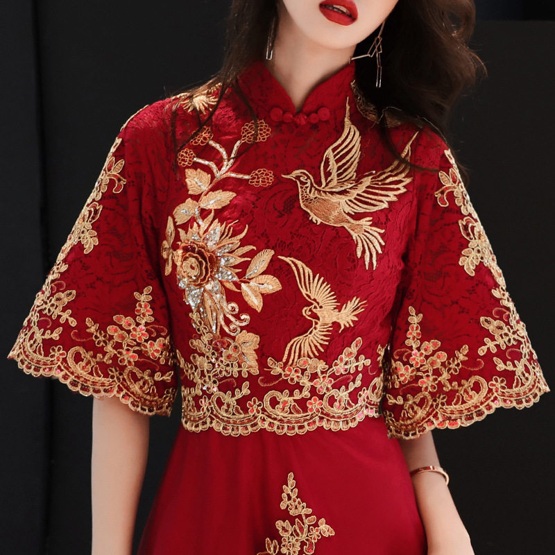 2026新款敬酒服新娘旗袍红色旗袍结婚答谢宴晚礼服裙女显瘦中长款