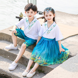 2026新款儿童汉服连衣裙初中小学生班服幼儿园表演服男女童夏款服