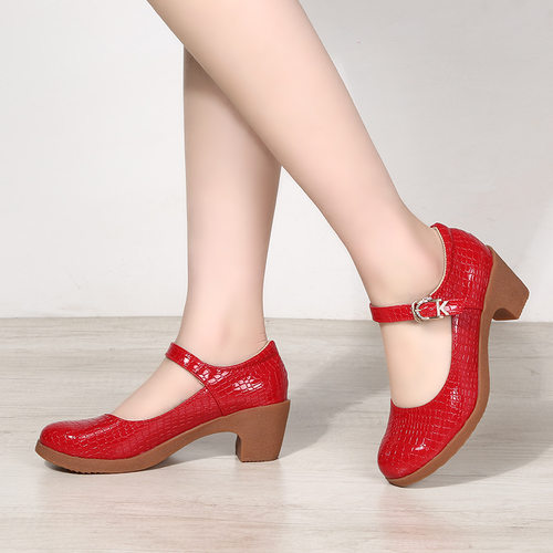 2026新款夏水兵舞蹈鞋漆皮广场舞鞋成人软底跳舞女鞋女鞋粗跟欧美