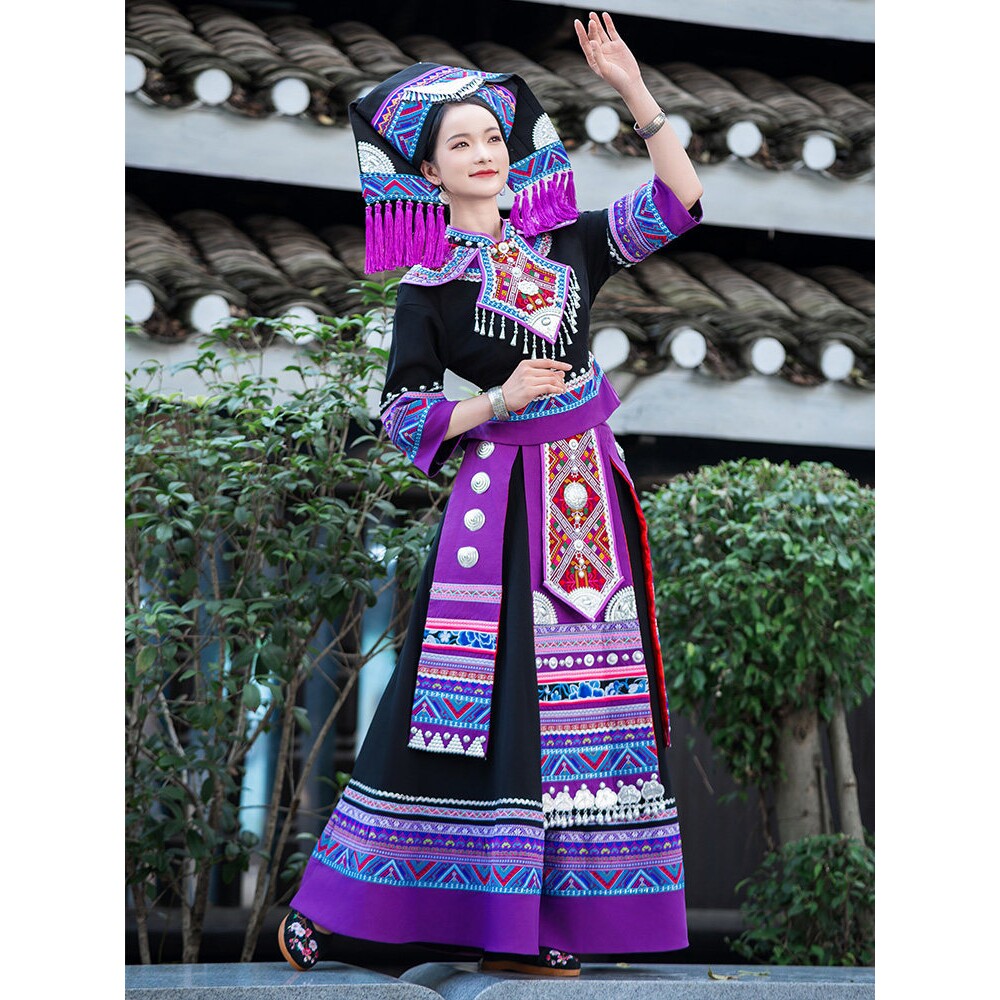 2026新款广西民族风壮族三月三服装男款女演出服刺绣成人舞蹈长裙