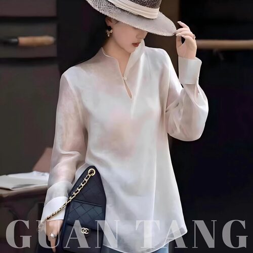 轻薄超软新中式衬衣真丝轻奢高级防晒春夏新款女装精致小个子穿搭