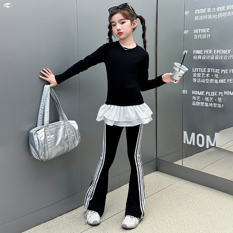 2026新款童装春秋时尚长袖套装春季女童t恤女孩爵士中大童两件套